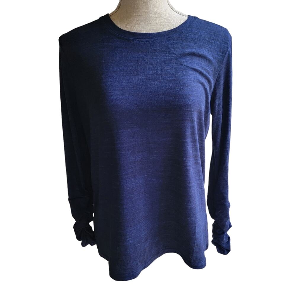 Mukluks Buttery Soft Navy Ruched Sleeve Long Sleeve Top Size PM NWT